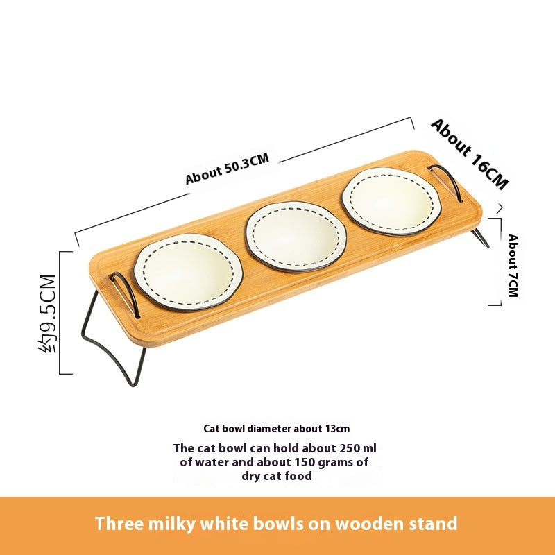 Pet Wooden Rack Multi-functional Ceramic Cat Bowl